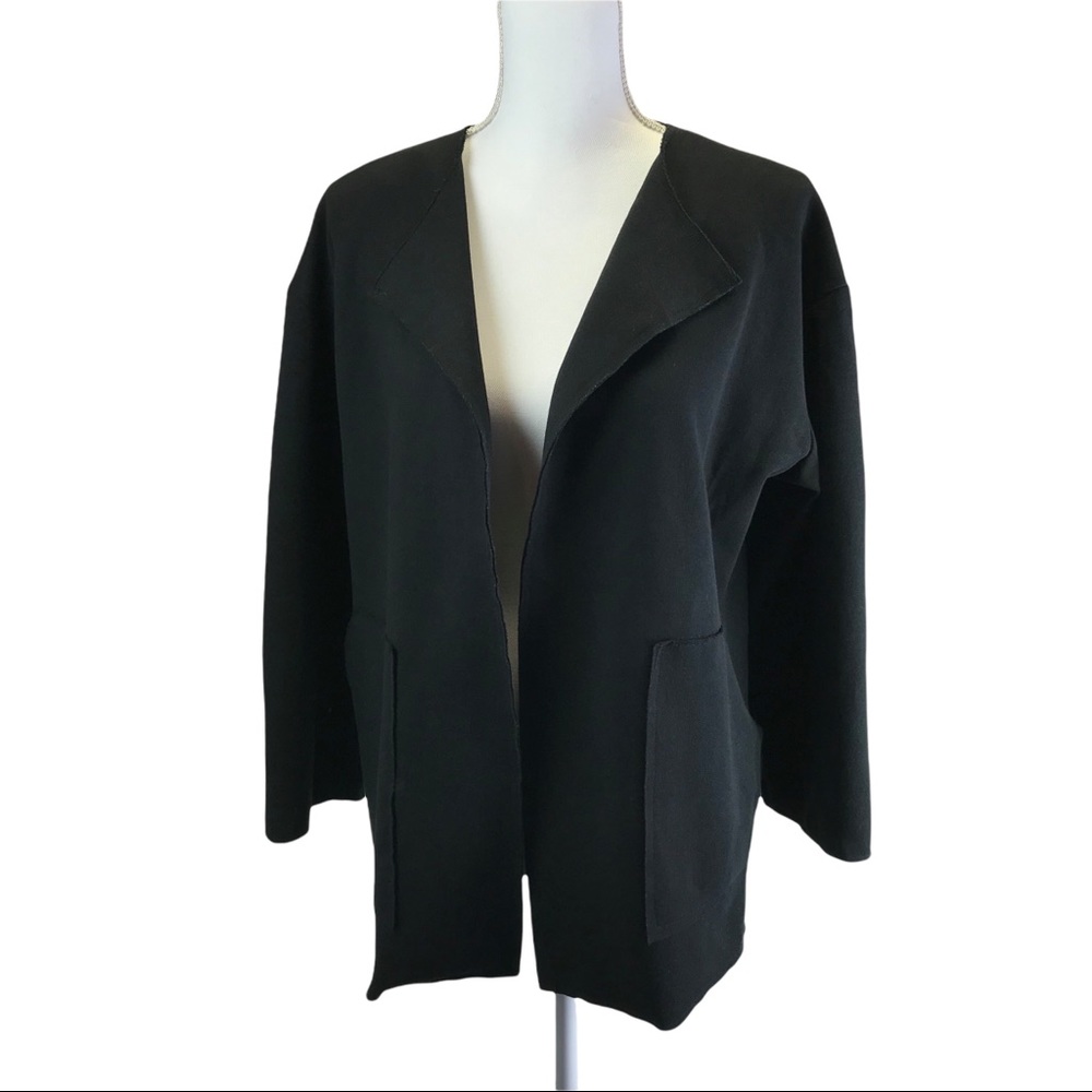 ZARA BASICS solid black open front raw edge cardigan jacket size Small